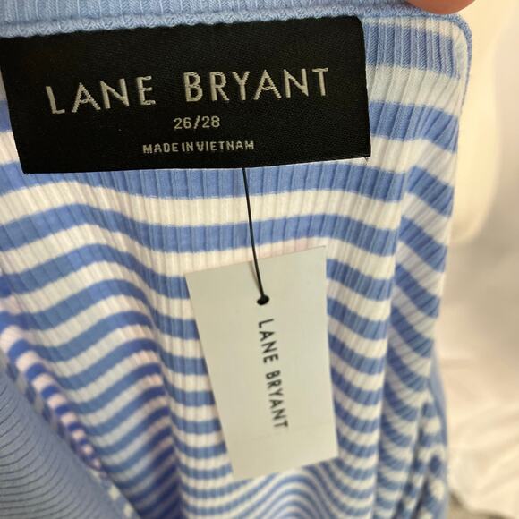 Lane Bryant Blue White Striped Sleeveless Polo Top Plus 26/28 Ribbed Stretch New - Picture 2 of 15